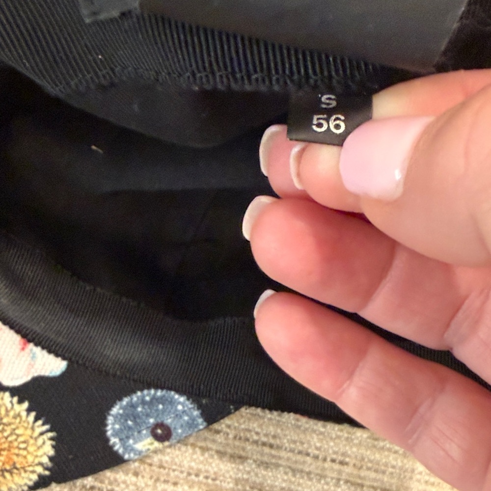 Gucci Black Floral Cotton Baseball Cap with Blue & Cream Blooms Sz S - Picture 7 of 10